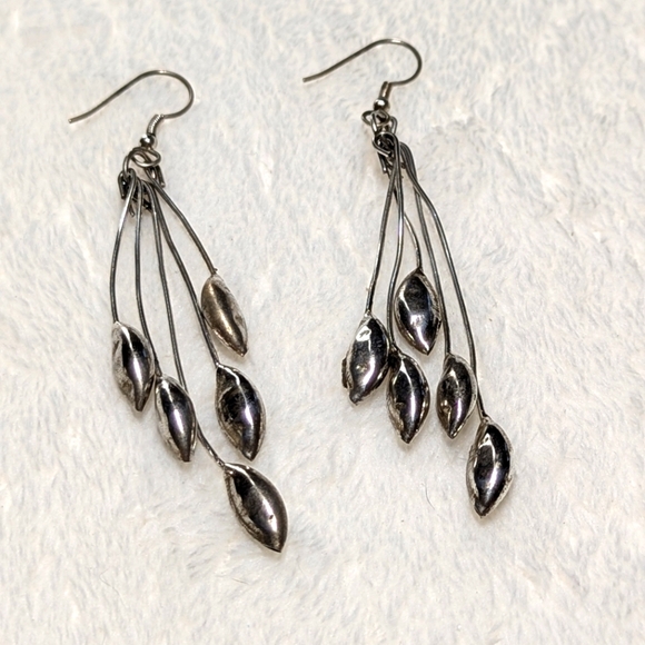 Vintage Sterling Silver Long Dangle Earrings - Picture 1 of 8